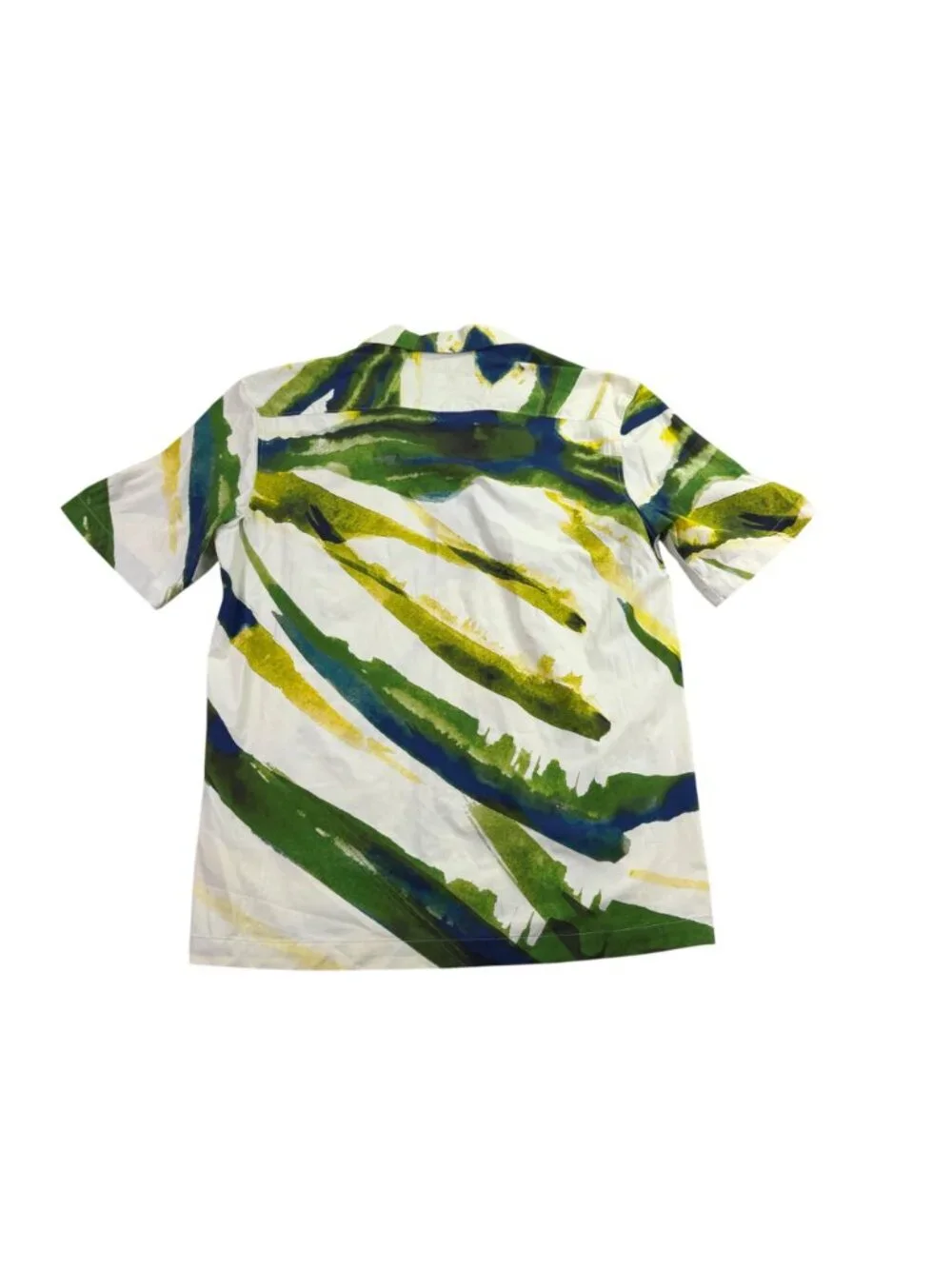 Zara Mens Green/Yellow Printed Button-Down Short-Sleeve Shirt Size L